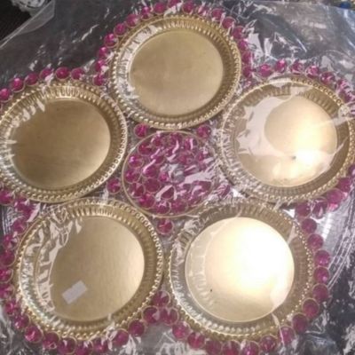 Brass Plate 16inch With Pink Rhinestone