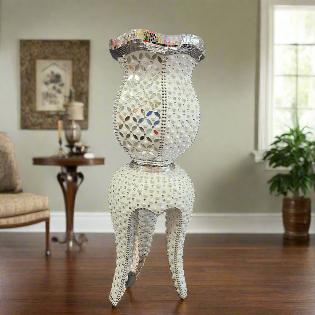 Elegant Vase White and Silver Flower Shape 80cm