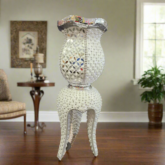 Elegant Vase White and Silver Flower Shape 80cm