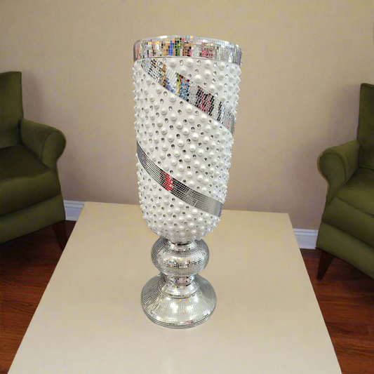 Elegant Vase White 'n Silver 80cm