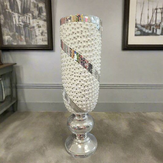 Elegant Vase White 'n Silver 100cm