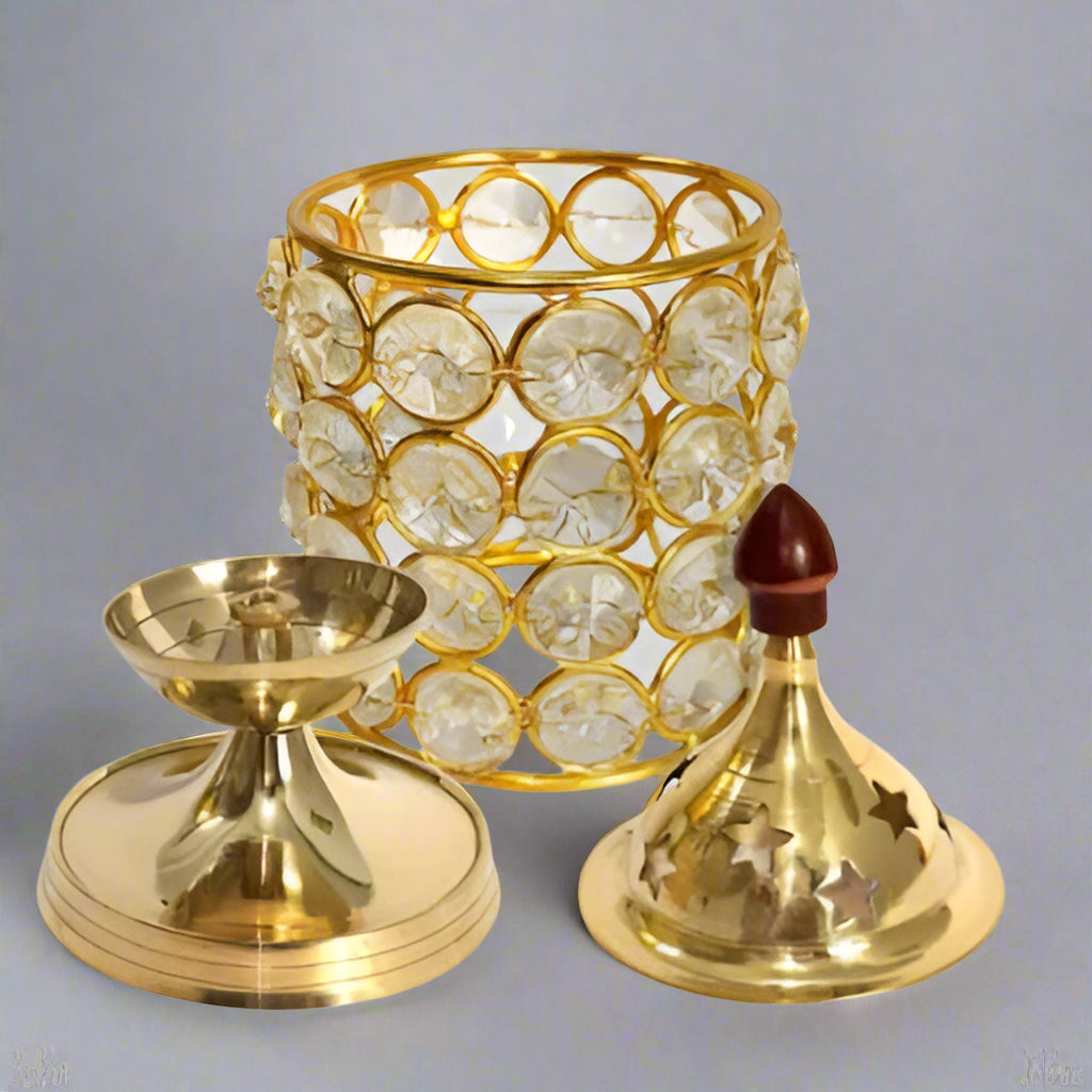 Crystal Deep Diya Lantern 25cm