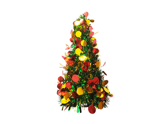 Xmas Tinsel Tree - 48cmH - Green with Red and Gold Dots - XS0583