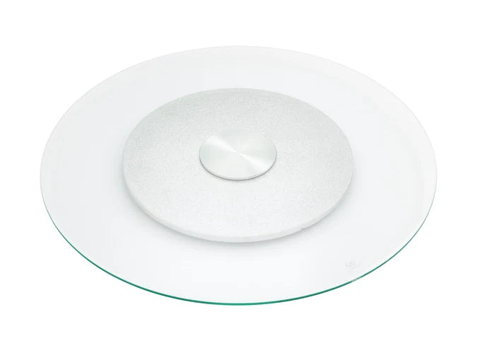 58cm Glass Lazy Susan with Silver Turntable Base - Rotating Food Tray