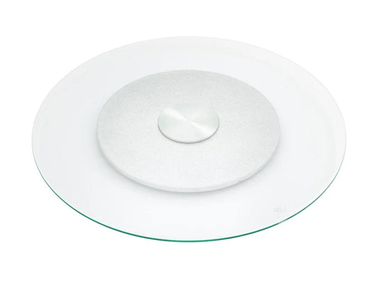 58cm Glass Lazy Susan with Silver Turntable Base - Rotating Food Tray