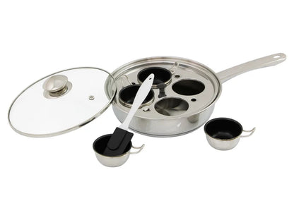 22cm Stainless Steel Egg Poacher Pan with 4 Non-Stick Cups