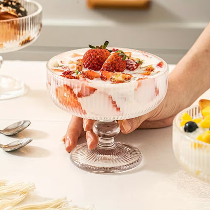 6pcs of Vintage Striped Embossed Glass Dessert Bowls