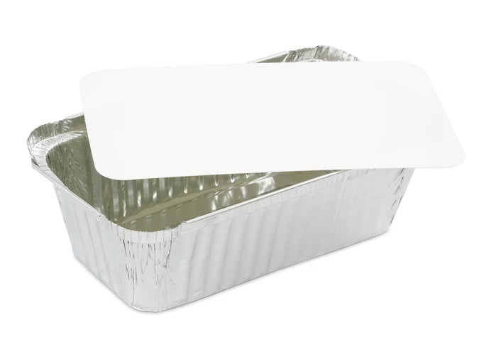 50 Medium Oblong Foil Tray Containers with Lids - 840ml - 19cm x 11cm x 5.5cm