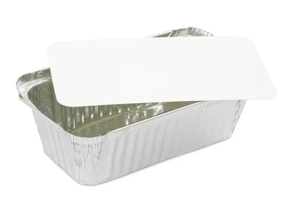 50 Medium Oblong Foil Tray Containers with Lids - 840ml - 19cm x 11cm x 5.5cm