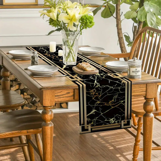 1pc Elegant Black and Golden Marble Table Runner