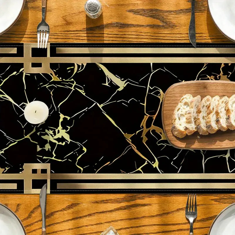 1pc Elegant Black and Golden Marble Table Runner