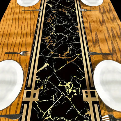 1pc Elegant Black and Golden Marble Table Runner