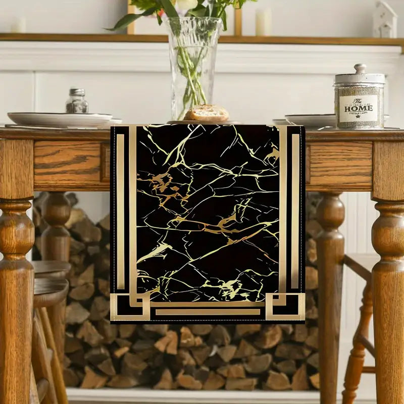1pc Elegant Black and Golden Marble Table Runner