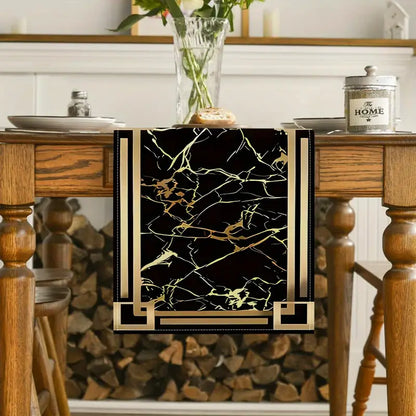 1pc Elegant Black and Golden Marble Table Runner