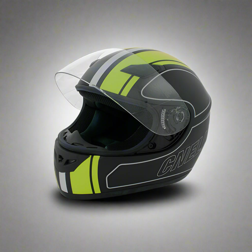 Motorbike Helmet Motorcycle Biker CNELL XS Yellow Racing Stripes