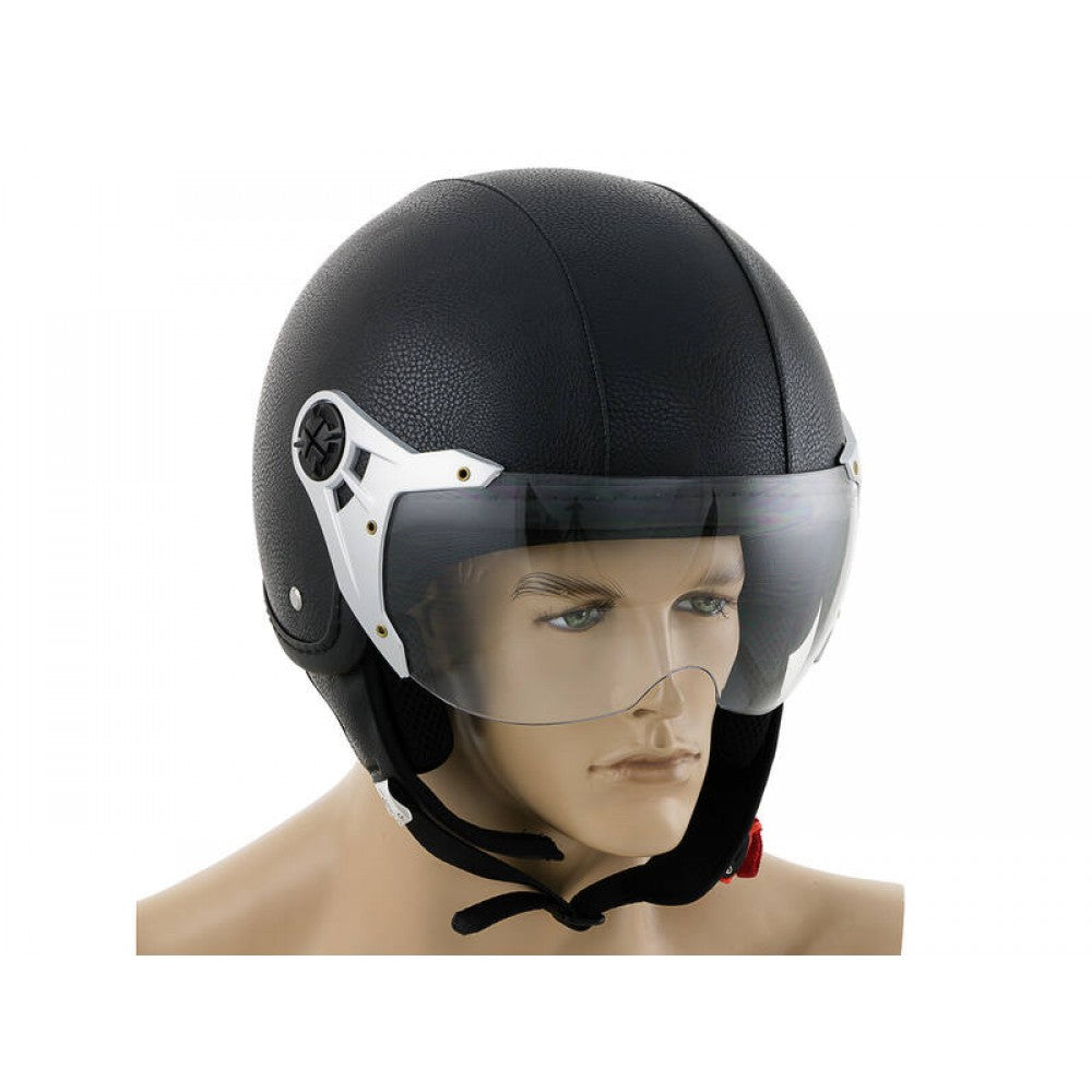 Motorbike Helmet Vintage Leather Look Open Face L 59-60cm Matt Black