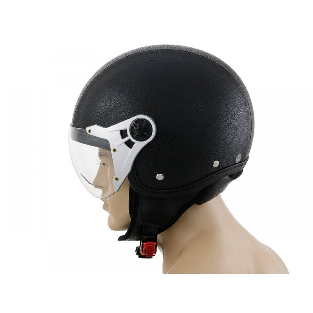 Motorbike Helmet Vintage Leather Look Open Face L 59-60cm Matt Black