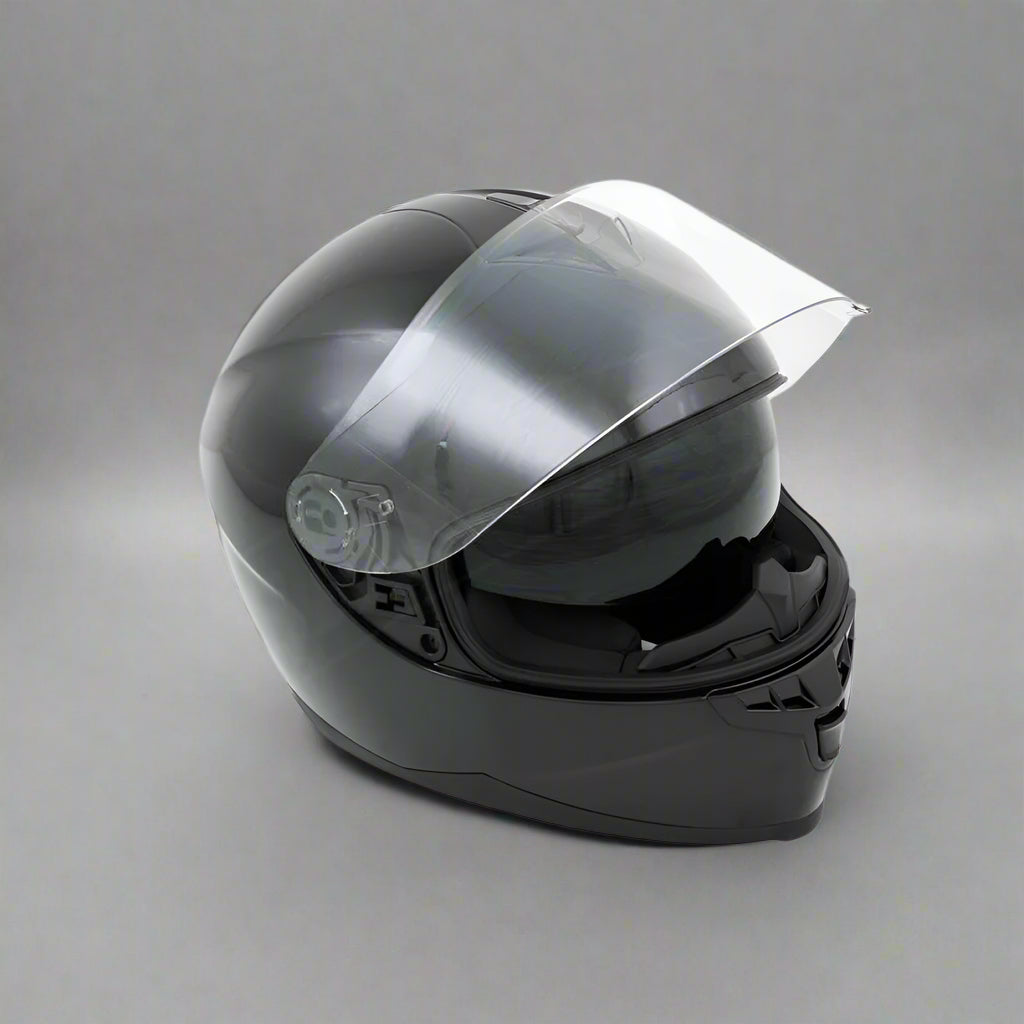 Motorbike Helmet Shiny Black Double Visor M 57-58cm CNELL