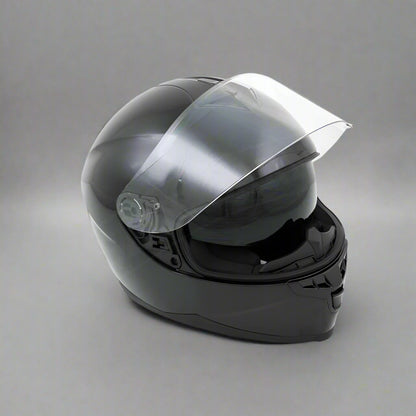 Motorbike Helmet Shiny Black Double Visor M 57-58cm CNELL