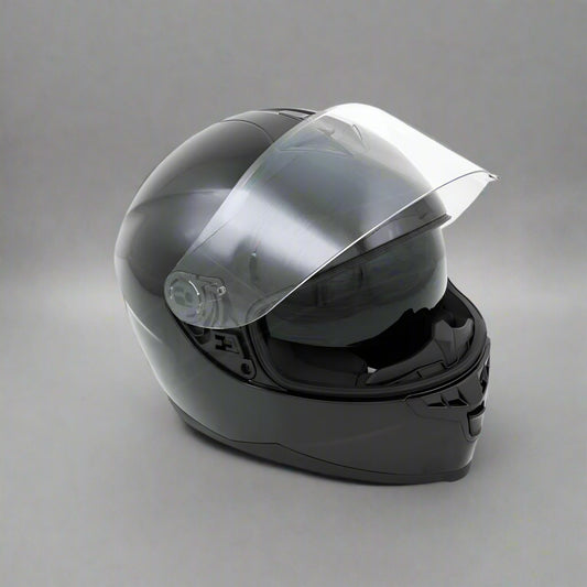 Motorbike Helmet Shiny Black Double Visor M 57-58cm CNELL