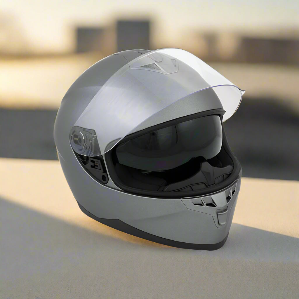 Motorbike Helmet Matt Grey Double Visor XL 61-62cm CNELL