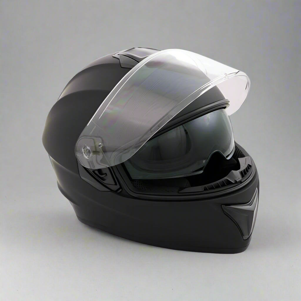 Motorbike Helmet XXL - Matt Black - Double Visor - 63-64cm CNELL