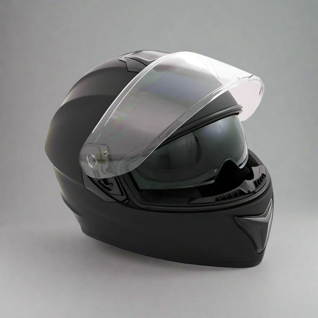 Motorbike Helmet L - Matt Black - Double Visor - 59-60cm CNELL