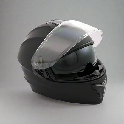 Motorbike Helmet L - Matt Black - Double Visor - 59-60cm CNELL