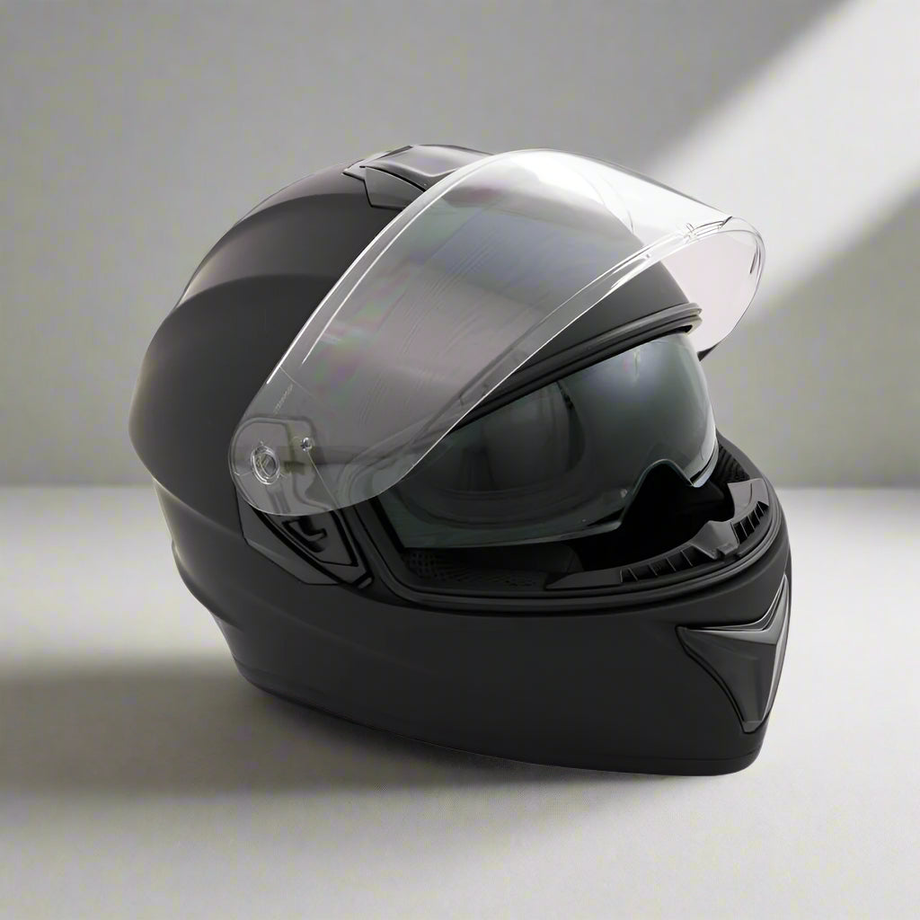 Motorbike Helmet XL - Matt Black - Double Visor - 61-62cm CNELL