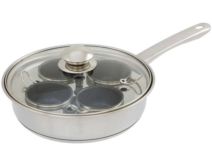 22cm Stainless Steel Egg Poacher Pan with 4 Non-Stick Cups