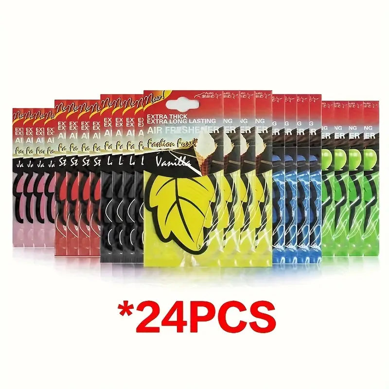 24pcs Natural Tea Paper Car Air Freshener Hanging Leaf-Shaped Scent Strips - 6 Fragrancesg-Lasting Odor Neutralizer for Car Interior, Christmas Gift, Car Perfume