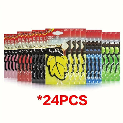 24pcs Natural Tea Paper Car Air Freshener Hanging Leaf-Shaped Scent Strips - 6 Fragrancesg-Lasting Odor Neutralizer for Car Interior, Christmas Gift, Car Perfume