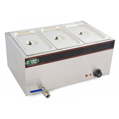 Hot Food Warmer Bain Marie 3x 1/3 GN Tray + Lids - 1.5kW - Commercial Bainmarie