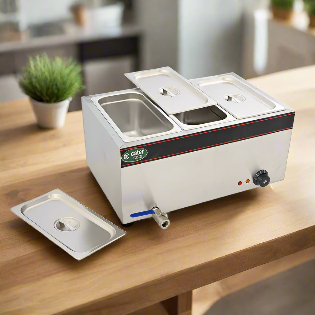 Hot Food Warmer Bain Marie 3x 1/3 GN Tray + Lids - 1.5kW - Commercial Bainmarie