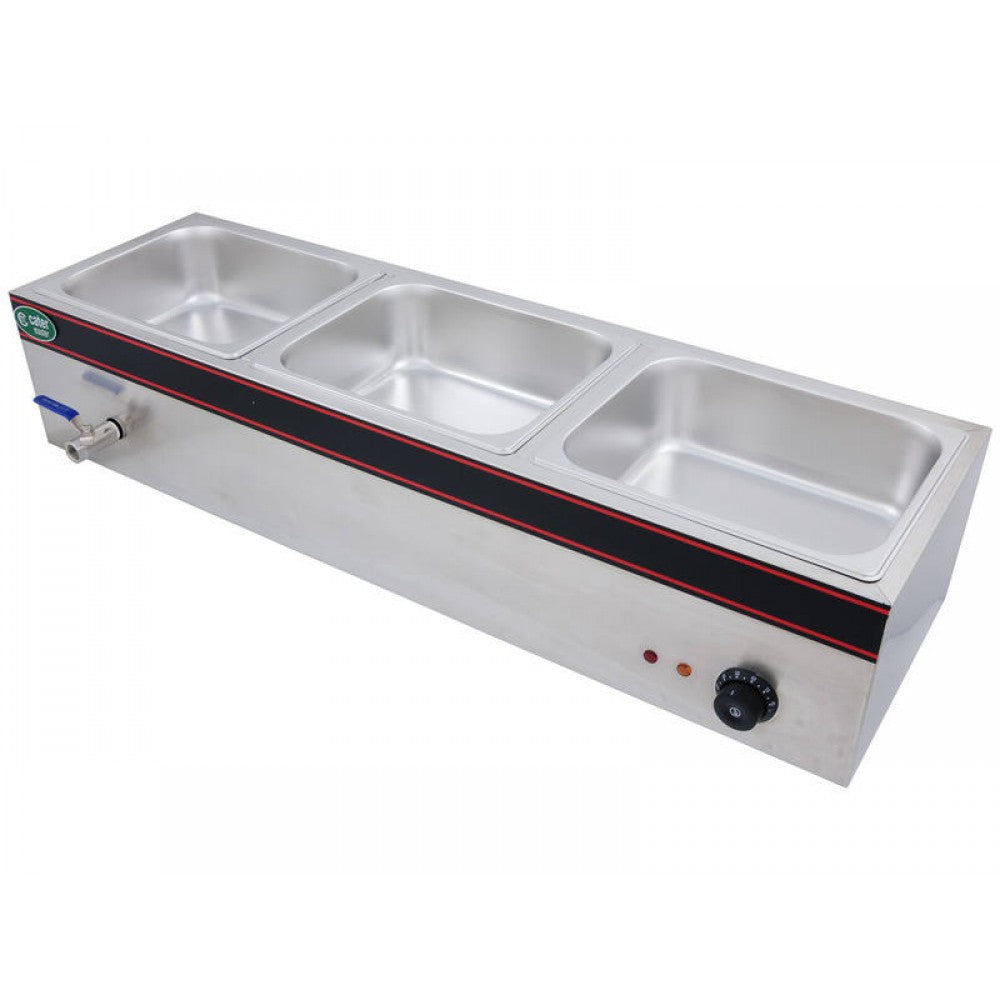 Hot Food Warmer Bain Marie 3x 1/2 GN Tray + Lids - 1.5kW - Commercial Bainmarie