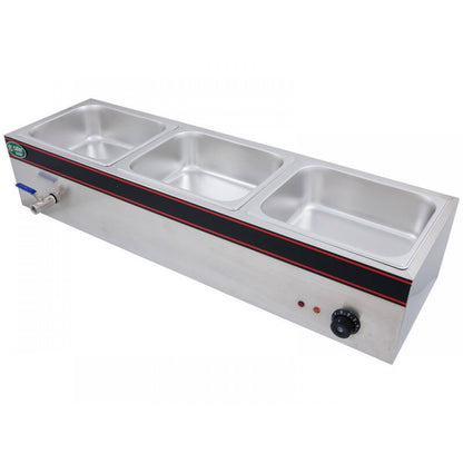 Hot Food Warmer Bain Marie 3x 1/2 GN Tray + Lids - 1.5kW - Commercial Bainmarie
