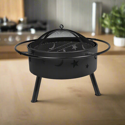 2-in-1 Outdoor Fire Pit & BBQ Bowl with Hibachi-Style Grill