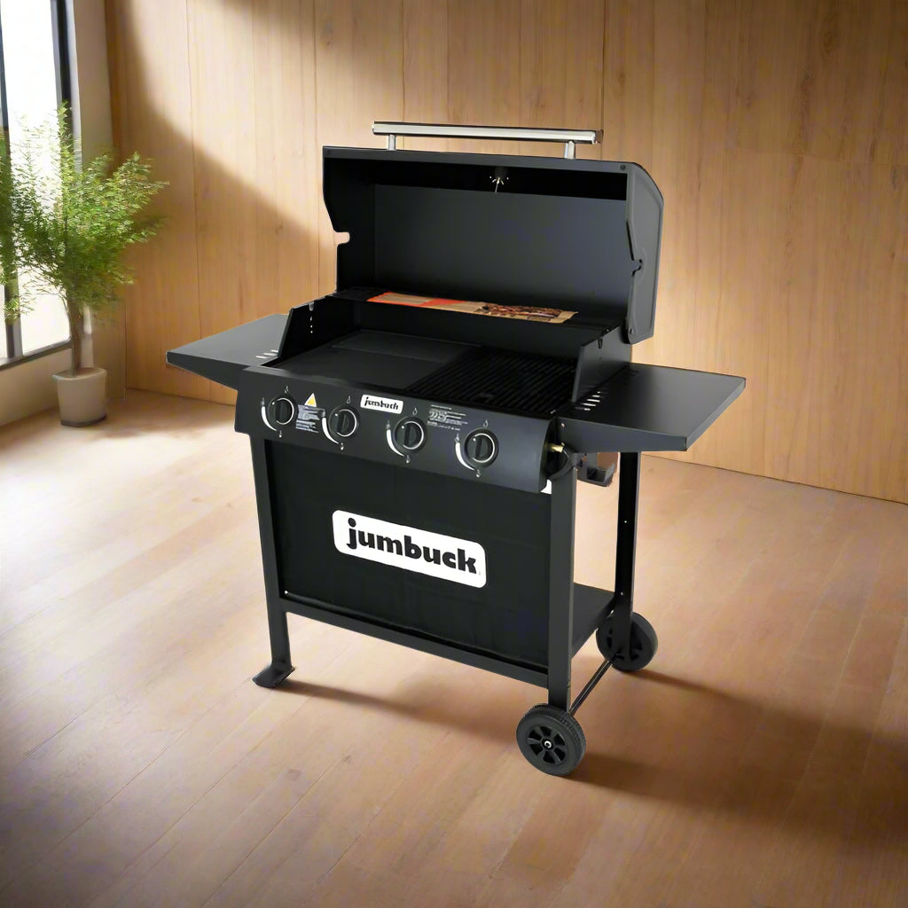4 Burner Gas BBQ Grill - Hooded Barbeque - Hot Plate & Grill