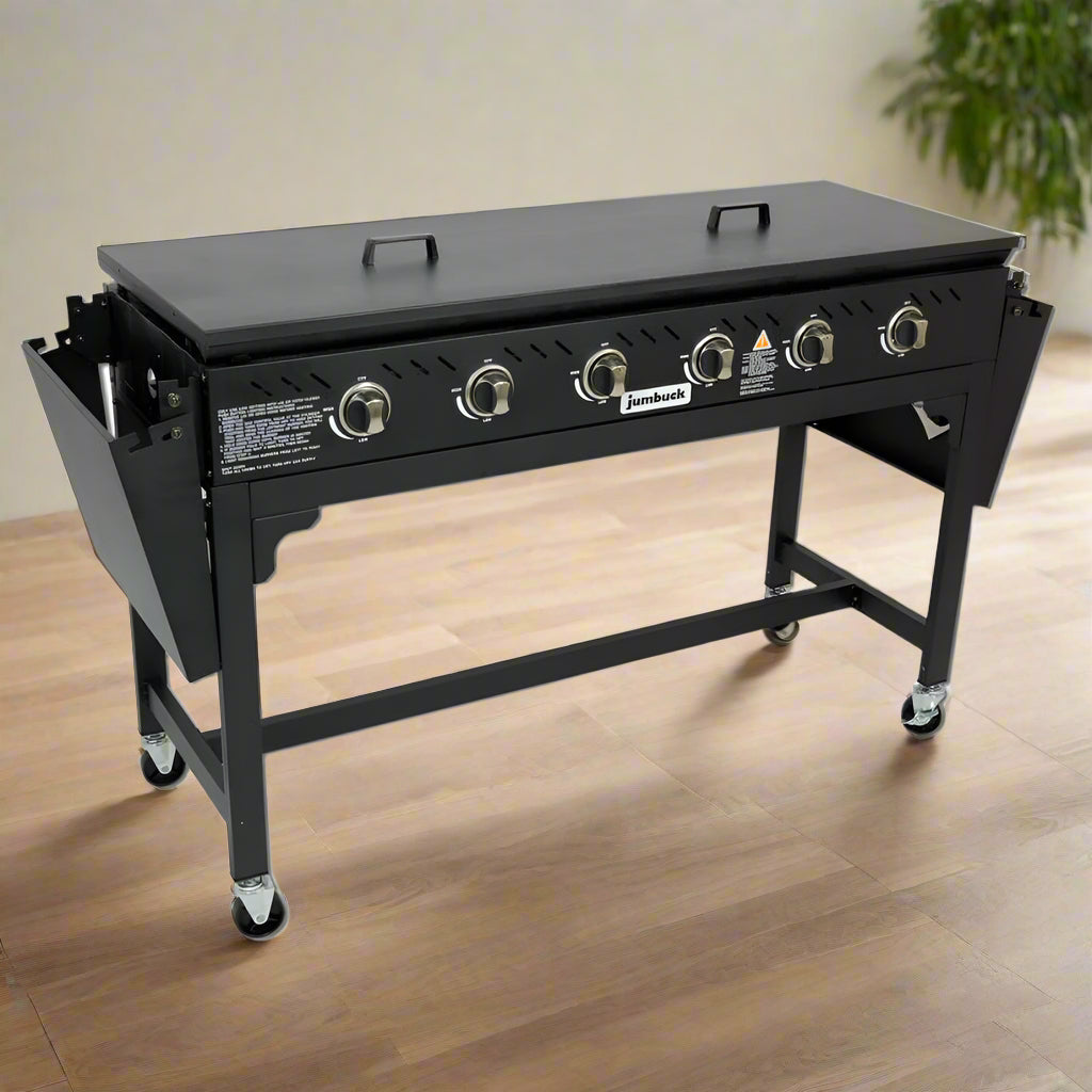 6 Burner Gas BBQ - Hot Plate Barbeque - Flat Top Trolley Barbecue Grill