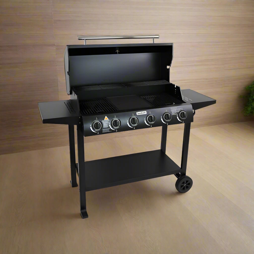 6 Burner Gas BBQ Grill - Hooded Barbeque - Barbecue Hot Plate & Grill