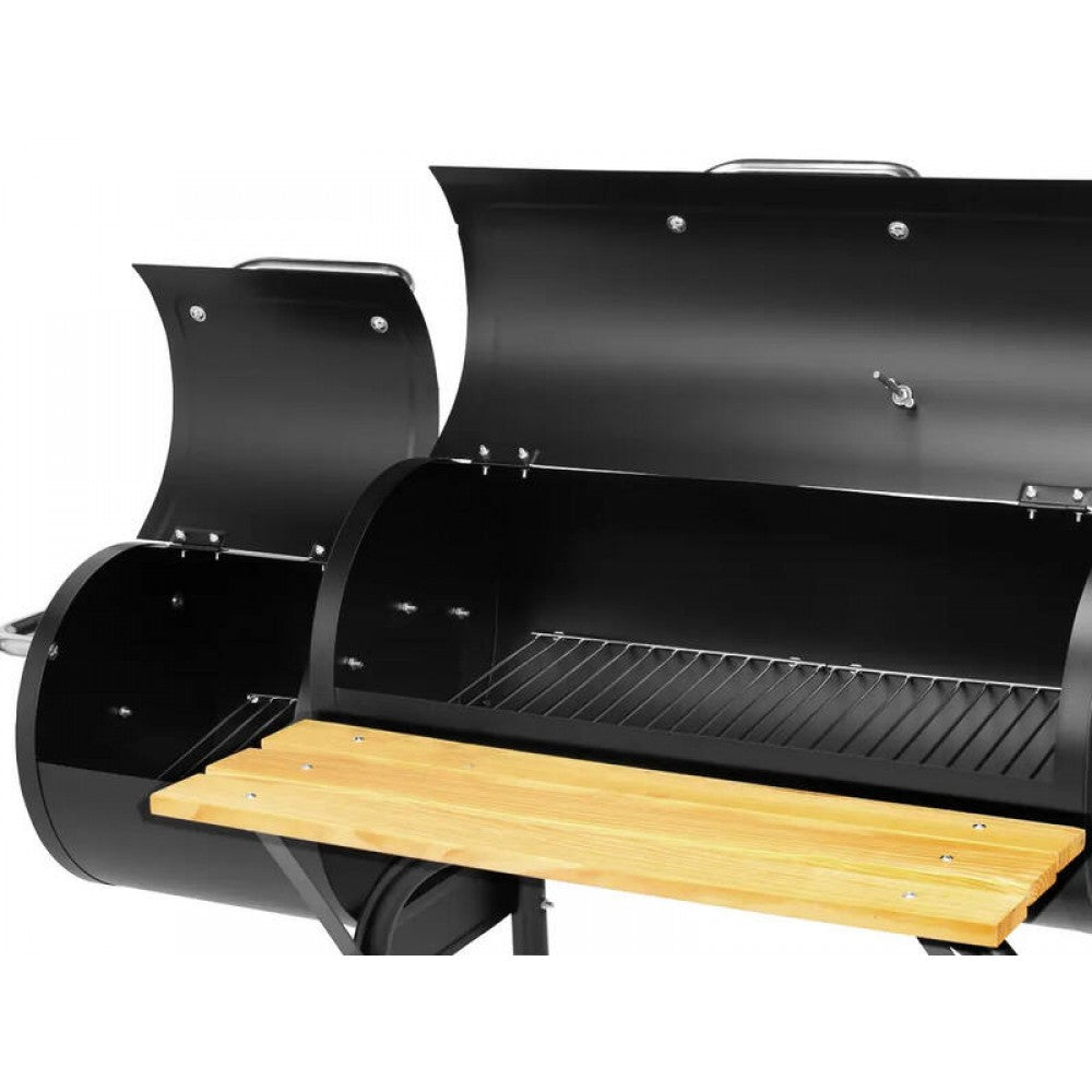 3-In-1 Smoker BBQ Charcoal Grill - Barrel Barbeque with Side Box