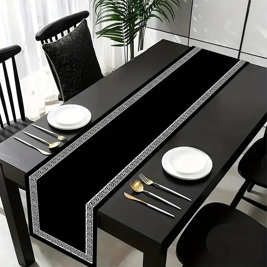 1pc Black and White Striped Polyester Table Runner