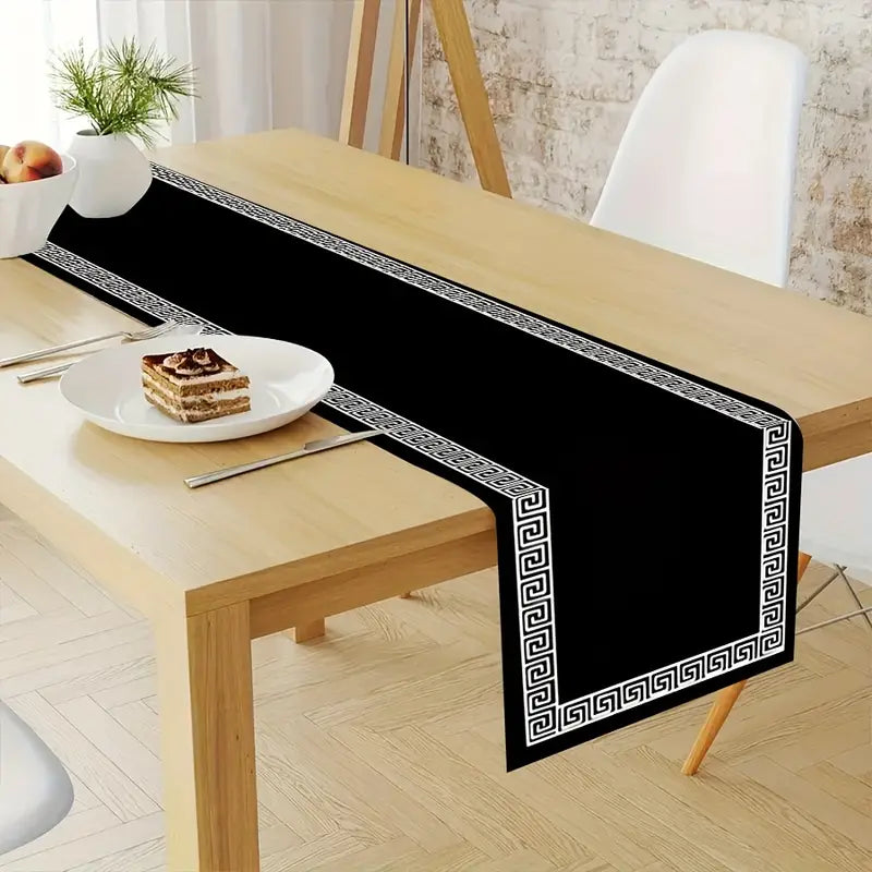 1pc Black and White Striped Polyester Table Runner