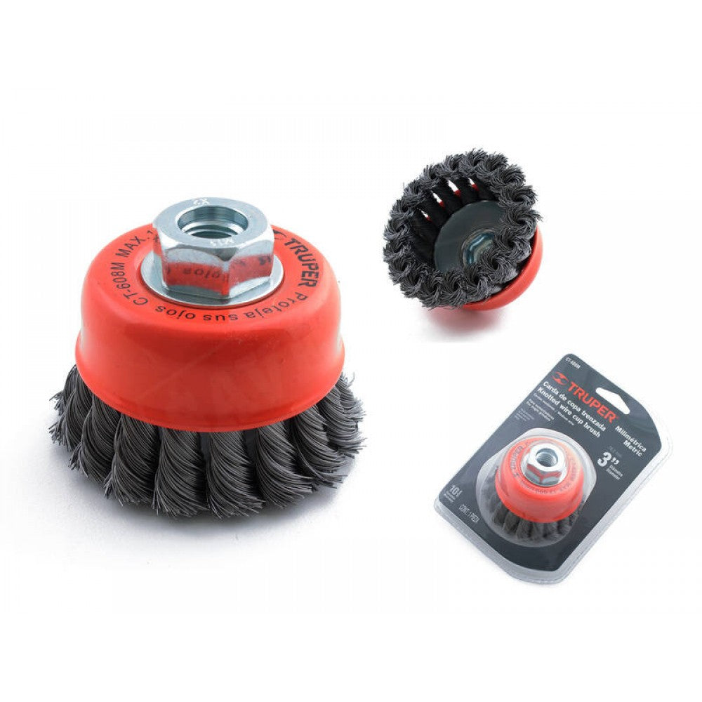 TRUPER 3" Knotted Wire Cup Brush - Medium Wire