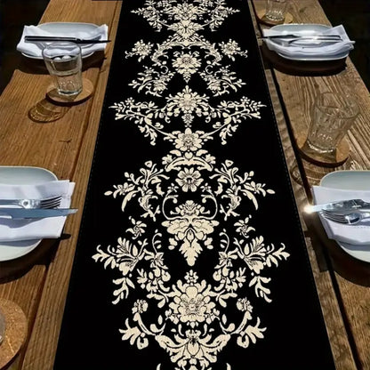1pc Elegant Black and White Floral Table Runner