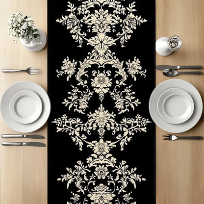 1pc Elegant Black and White Floral Table Runner