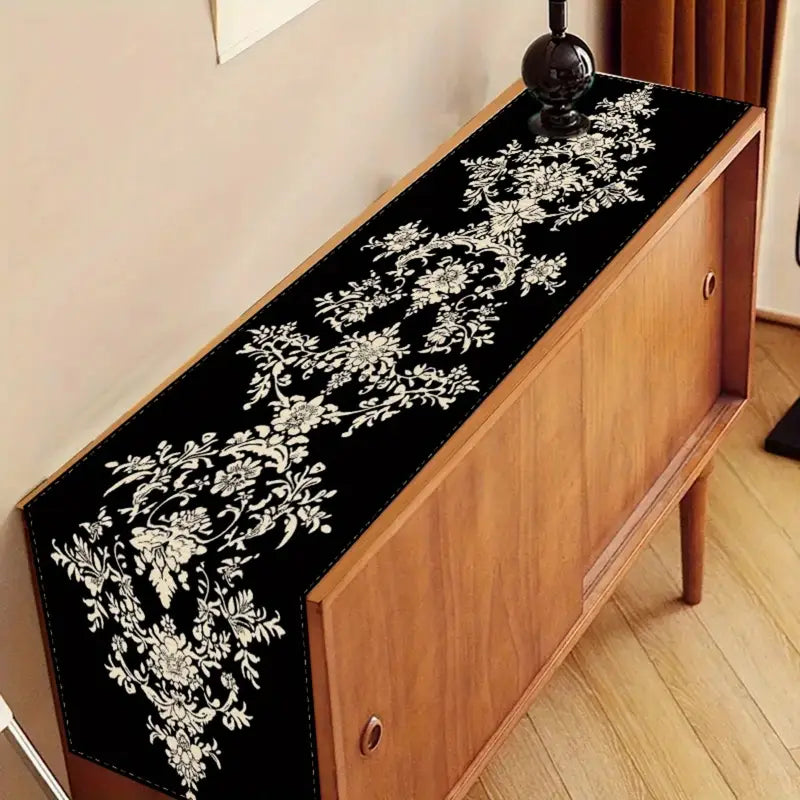 1pc Elegant Black and White Floral Table Runner