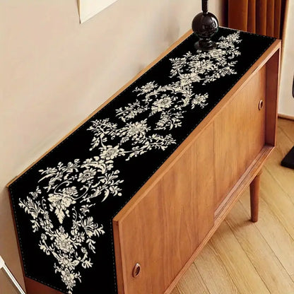 1pc Elegant Black and White Floral Table Runner