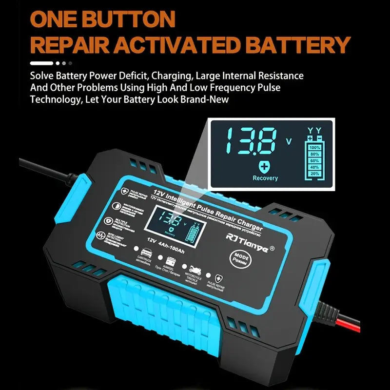RJTIANYE 12V 6A Smart Pulse Charger with LCD Display