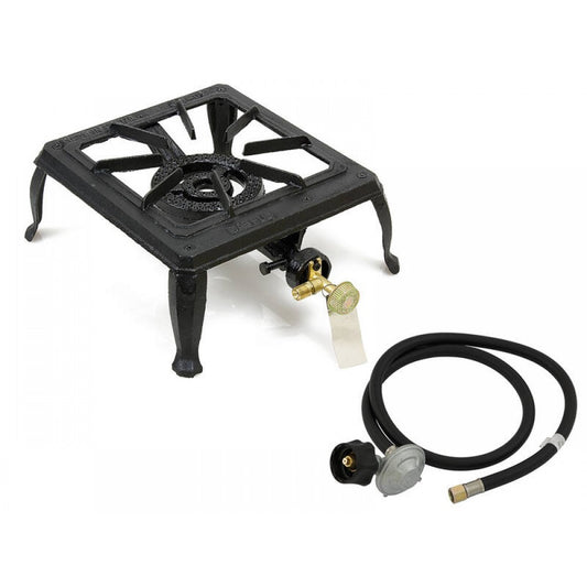 Single Burner LPG Gas Hob Cooker Stove | Cast Iron, Dual Ring + QCC Regulator